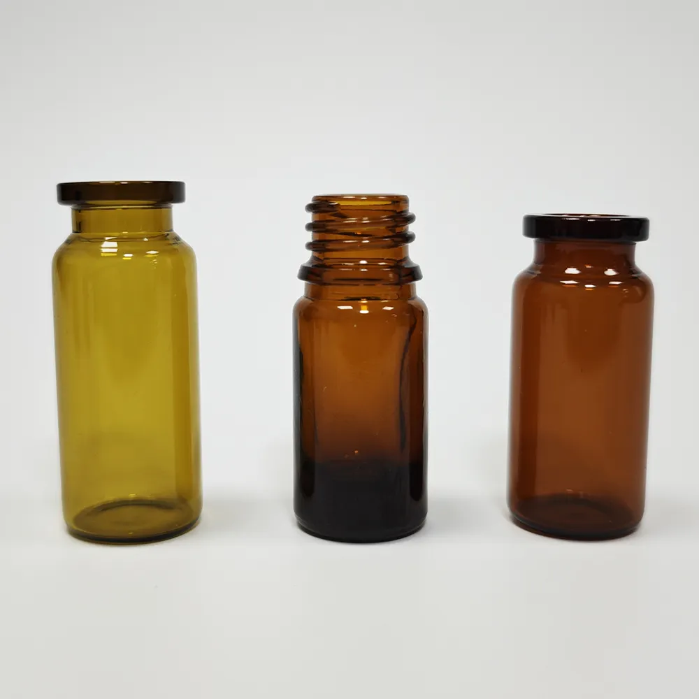 בקבוקוני דגימה אטומים 2 מ""ל-30 מ""ל בקבוק זכוכית פניצילין ענבר שקוף עם פקקי גומי