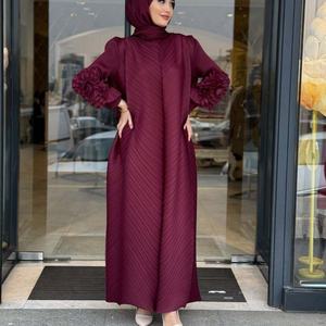 Robes longues pour femmes musulmanes du Moyen-Orient, taille plus, abaya plissée, luxueuse et haut de gamme, à volants, manches longues, robe décontractée - Product Image 1