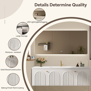 Meuble-lavabo de salle de bain moderne avec vasque simple et armoire miroir LED, meuble-lavabo blanc gain de place avec rangement en bois de chêne - Product Image 5