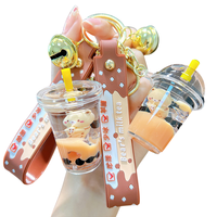 Dessin animé mignon rempli d'huile ours lait thé tasse porte-clés couple créatif à la mode Quicksand Bear porte-clés