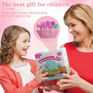 Pink Kids <strong>Gardening</strong> Tools Set Toy Kit with Rake, Shovel, Trowel, Watering Can, <strong>Gloves</strong>, Handbag, Flower Pot &amp; DIY Bookmarks - Product Image 3