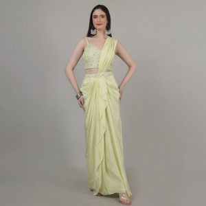 Elegante Saree de Diseño para Mujer, Listo para Usar, para Fiestas, con Cuentas, Lentejuelas y Pedrería - Product Image 1