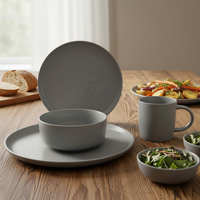 Service de table en grès de luxe Guangda, ensemble moderne en céramique grise, assiette, bol, tasse |   Lave-vaisselle, micro-ondes et four, sans fuite