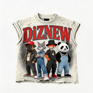 Camisetas Blancas DiZNEW con Logotipo Personalizado, Impresión 3D, Estilo Urbano, Transpirables, Lavadas, Desgastadas, 260 g/m², para Hombre - Product Image 1