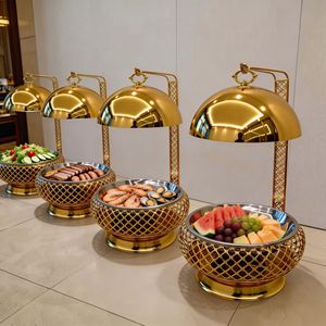 เตาอุ่นอาหารแบบแขวนฝาปิดทรงกลม สแตนเลส 8 ลิตร สีทอง สำหรับโรงแรม ร้านอาหาร - Product Image 1