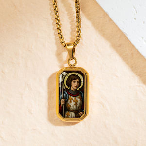 Colgante Octágono cristiano religioso GIVELUCK para hombre de Santa Juana de Arco con chapado en <span class=keywords><strong>oro</strong></span> de 18 quilates y color acero plateado - Product Image 1
