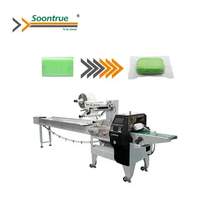soontrue automatic small mini bar soap pillow flowing wrapping packaging machine with auto feeder