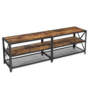 Living Room Rustic Brown And Black 3層Console Industrial Style Tv Stand Table For Tv Up To 60 Inches