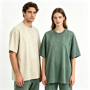 T-shirt Homme Col Rond Oversize en Coton Premium Délavé à l'Acide, Impression Personnalisée, Style Décontracté Streetwear, Épaules Tombantes, Grammage Lourd - Product Image 2