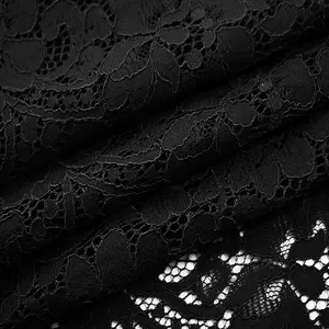 Tecido de renda de algodão preto com flores para vestido novo estilo preço mais baixo