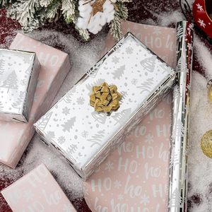 Christmas <b>Wrapping</b> <b>Paper</b> Roll 17in X 33ft Silver Tree Snowflake Reversible Design For Holiday Gift <b>Wrapping</b> - Product Image 2