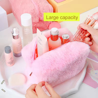 Sac à main en peluche macaron grande capacité, portable, doux et moelleux, rose et noir, pour rangement et maquillage