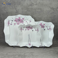 Service de table carré en verre opale 18 pièces, motif floral rose, assiettes et bols, vente en gros pour la maison, la cuisine, la table, les cadeaux