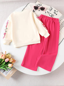 Nuovo Completo Casual Autunnale per Ragazze, Due Pezzi, Gilet a Maniche Lunghe Color Albicocca con Pantaloni Rosa - Product Image 2