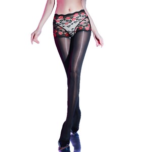 Lip Print Lace Panties With 8D Ultra Thin Stockings Transparent Open Crotch For Women - Product Image 5