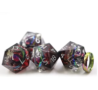 Set Dadu Inti Cair DND untuk Permainan Papan RPG Dungeons and Dragons, Dadu Resin Tajam, Dadu Mata Naga