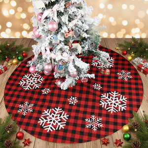 Falda para Árbol de Navidad de 48 Pulgadas, Diseño a Cuadros Rojos y Negros, con Copos de Nieve Impresos Personalizados, para Decoraciones Navideñas - Product Image 1