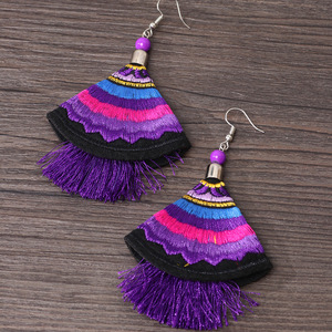 Hand Embroidered Ethnic Style Tassel <b>Earrings</b> With Floral Design For Women Party Drop <b>Earrings</b> Stainless Steel <b>Hook</b> SX360 - Product Image 3