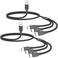 Câble USB certifié CE 3 en 1, USB A vers Type C, 3 têtes, 1,2 m (6 pieds), câble USB tressé en nylon, câble de données USB C pour iPhone, Samsung, iPad