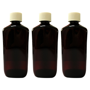 Botella de Plástico PET Ámbar de 16 Onzas (500 ml), Botellas de Plástico Cuadradas y Redondas con Pulverizador Negro y <span class=keywords><strong>Blanco</strong></span> o Tapa CRC y Tapa Roja - Product Image 1