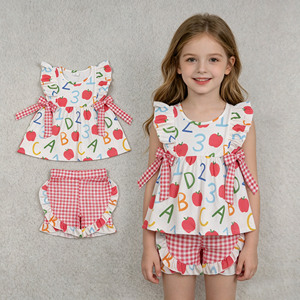 Vêtements pour filles sœurs RTS Boutique Casual Back To School Apple ABC Print, nouveaux modèles respirants pour enfants - Product Image 3