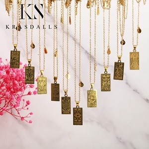 Gioielli di Moda Collana Placcata Oro 18k in Acciaio Inossidabile 316l con Carta dei <span class=keywords><strong>Tarocchi</strong></span> Astrologia <span class=keywords><strong>Oroscopo</strong></span> 12 Segni Zodiacali per Uomo e Donna - Product Image 1