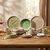 Service de table en céramique et porcelaine texturée craquelée teintée ST – Assiettes creuses et bols – Fournitures hôtelières et banquet – Anti-rayures et résistant au four