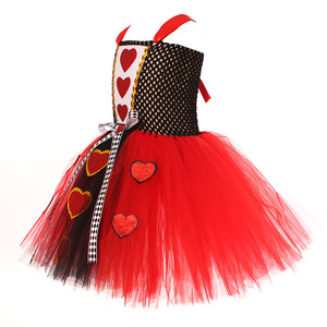 Costume da <span class=keywords><strong>Regina</strong></span> di Cuori per Bambine 2024, Abito da Carnevale per Halloween, Vestito Tutu Elegante con Corona, Classico Abito Rosso da <span class=keywords><strong>Regina</strong></span> del Paese delle Meraviglie - Product Image 3