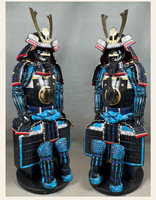 Armure de samouraï japonaise Yoroi faite à la main, bleu-noir, tenue de samouraï portable avec casque Kabuto pour cosplay, exposition muséale et collection