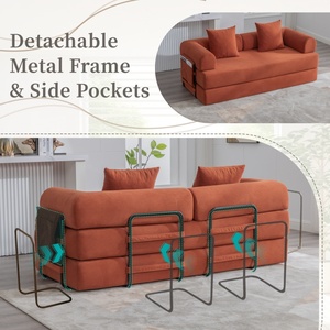Canapé moderne de luxe personnalisé pour espace de détente, deux places, en velours côtelé, avec structure métallique robuste, pliable et compressible, pour salon - Product Image 4