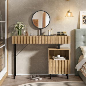 Factory Direct Shiplap Design Bedroom <b>Dressing</b> <b>Table</b> <b>with</b> Mirror and Metal Sled Legs - Product Image 1