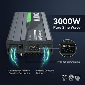 Inversor de Onda Sinusoidal Pura de 3000W, Pico de 6000W, con APP para Food Truck, Cafetera, Starlink, Vivienda en RV, DC 12V 24V - Product Image 3