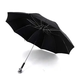 Guarda-chuva preto luxuoso novo design guarda-chuva de alta qualidade com alça de caveira guarda-chuva de 2 dobras com logotipo