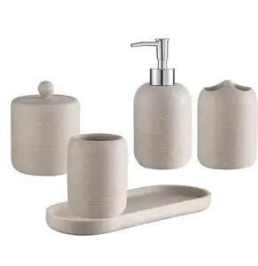 High-quality Classic Nordic Resin Bathroom Accessory Set with 5 Pieces,Ensemble-Lotion Soap Dispenser Set with Tray