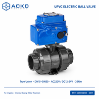 UPVC Elektrisches Kugelventil DN15-DN50 True Union Doppelanschluss Motorisiert AC220V DC24V Zweipositionssteuerung IP65 Wasserdicht Chemikalienbeständig
