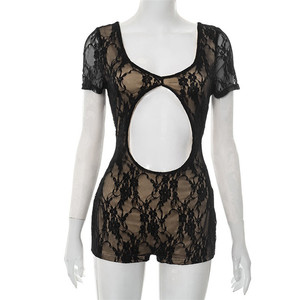 <span class=keywords><strong>Tuta</strong></span> Aderente Sexy in <span class=keywords><strong>Pizzo</strong></span> Trasparente da Donna con Maniche Corte e Dettagli Traforati - Product Image 5