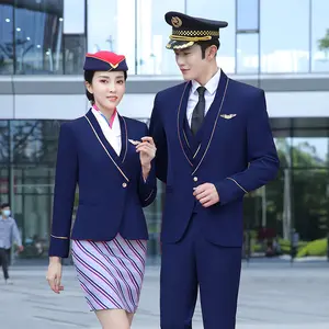 2023 Custom fashion new design air pilot stewardess hostess cabin crew flight attendant airlines uniforms