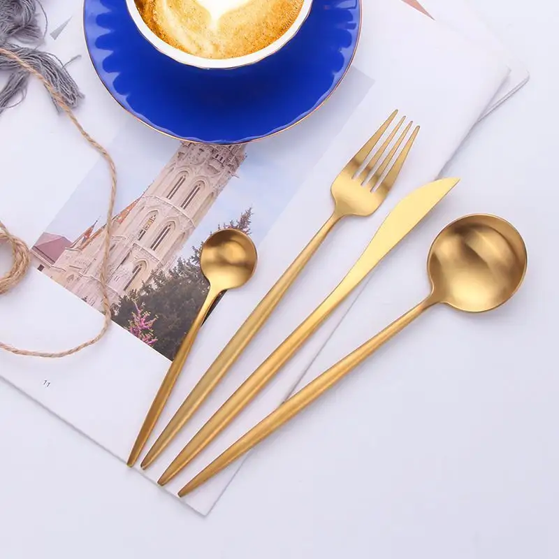 Vajilla de oro de acero inoxidierbar con tenedor de cuchara de lujo Dorado juegos de cubiertos de 4 piezas