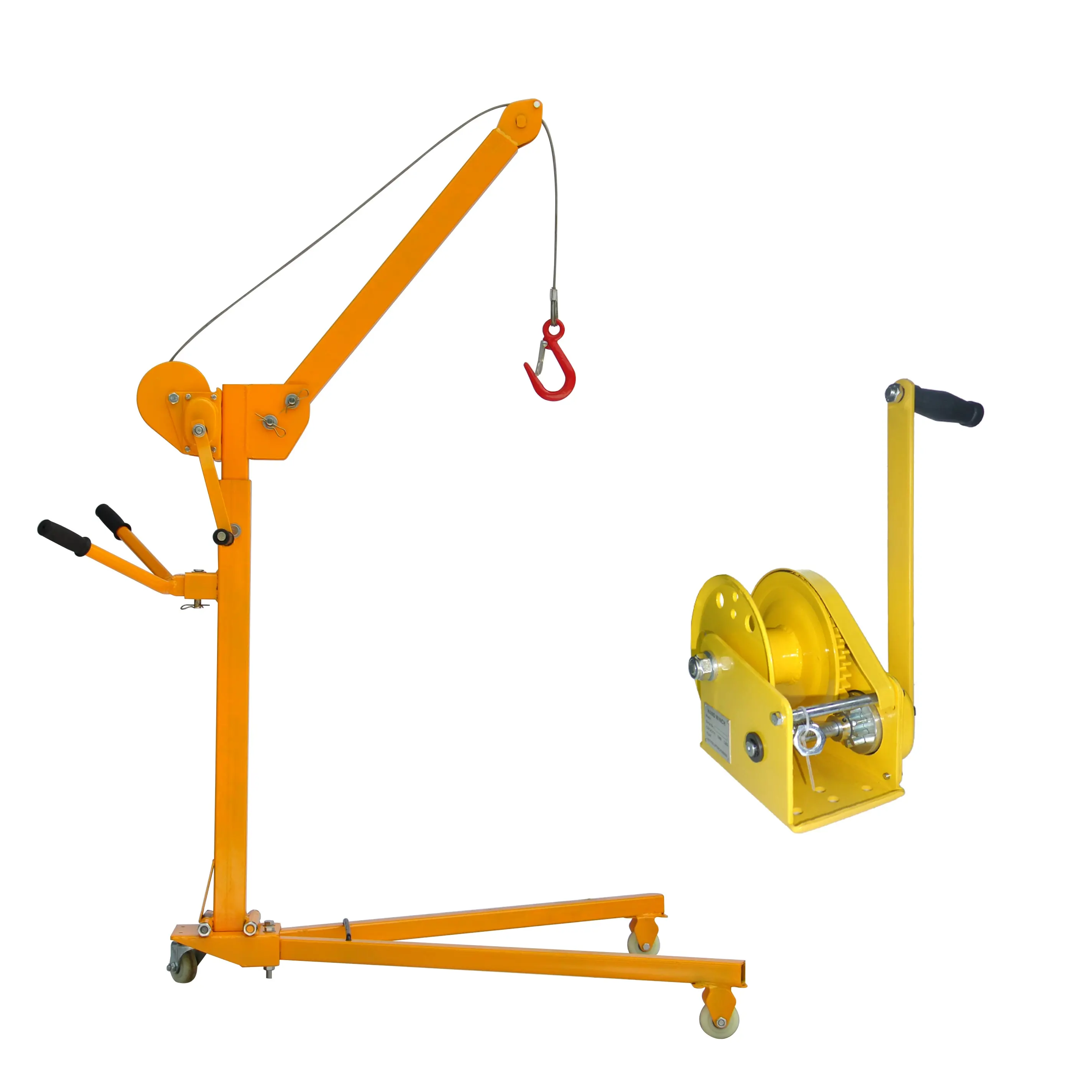 Guindaste portátil com winch manual, mini guindaste portátil com elevador portátil para piso, 200kg, 300kg, operação manual, loja dobrável, 500kg