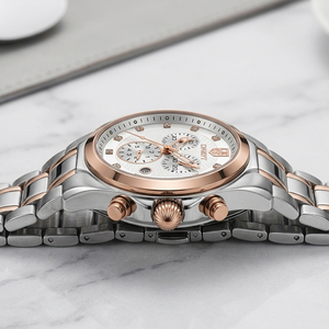 นาฬิกาข้อมือผู้ชายสแตนเลสสตีลหรูหราใหม่ แสดงวันและวันที่ กันน้ำ 10ATM เรืองแสง ควอตซ์ - Product Image 5