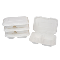 Récipient à pulpe de canne à sucre biodégradable 2 compartiments conteneur alimentaire jetable bagasse de pulpe de canne à sucre pour emporter