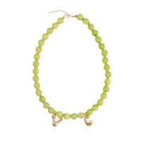 Collier unisexe tendance plaqué or avec pendentif lettre initiale en cristal et perles en pierre naturelle – Bijou cadeau