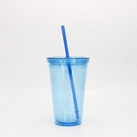 Gobelet à double paroi avec ventouse, couvercle à paille, à visser, compatible lave-vaisselle, grande capacité, créatif, en plastique lumineux