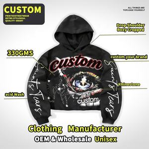 Sudadera con capucha para hombre, estilo Y2K, oversize, con pedrería, estampado digital gráfico, hombros caídos, corte holgado y corto, personalizada de alta calidad - Product Image 2