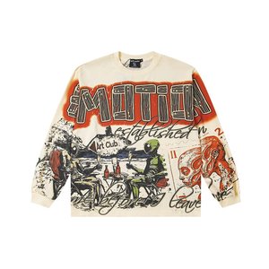 Camiseta de Manga Larga para Hombre, 300 Gramos, <span class=keywords><strong>Colores</strong></span> Mezclados, Estampado Emocional, 100% Algodón, Talla Grande, Lavada, Estilo Hip Hop, Transpirable - Product Image 4