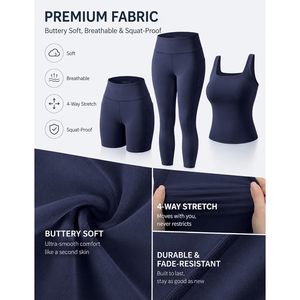 FOXA 3 Piece Yoga Set High Waisted <b>Leggings</b> Biker Shorts Sports Bra <b>With</b> <b>Pockets</b> Tummy Control Workout Wear For Women - Product Image 6