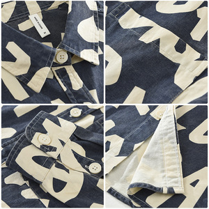 Chemise à manches longues en twill anti-rides pour homme, imprimé graffiti urbain, lettrage <span class=keywords><strong>Paris</strong></span>, respirante, en coton, style streetwear décontracté, OEM - Product Image 4