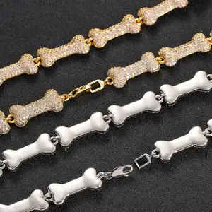 New Arrival Gold Diamond Zircon Bone Shape Design Fashion Jewelry Necklaces Custom Jewelry Set