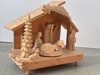 Boîte à musique en bois personnalisée avec manivelle, design écologique, sculpture de l'histoire de la Nativité, durée sonore de 120 secondes