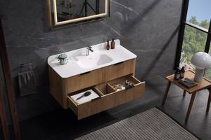 Lemari kamar mandi kayu solid bergaya minimalis modern dengan laci, wastafel, dan meja rias terintegrasi - Product Image 4